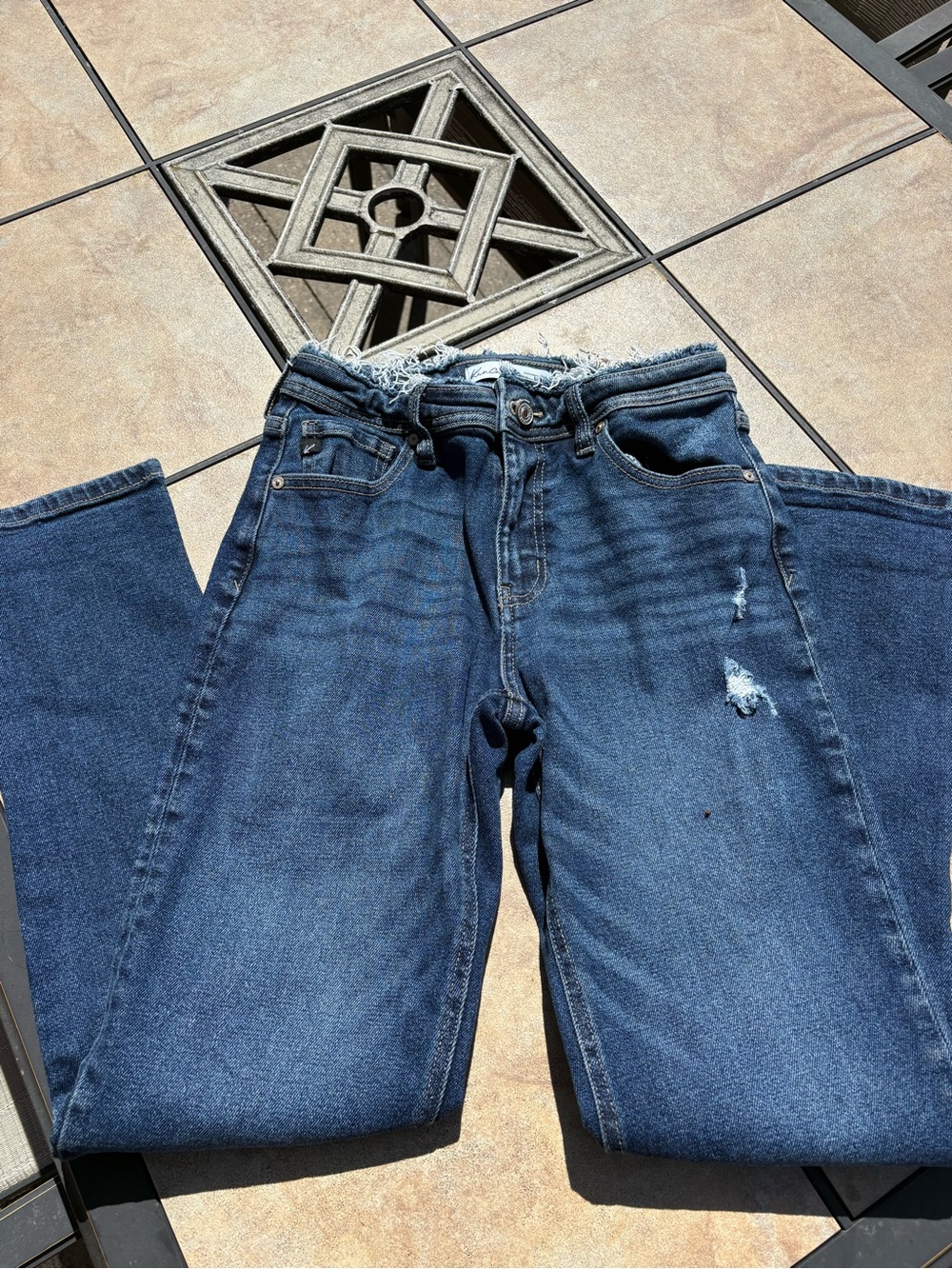 KanCan Women's Dark Blue Distressed Boyfriend Jeans